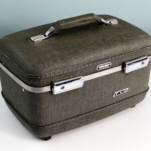 Vintage Train Case, American Tourister Gray Tweed Small Luggage, Vintage Travel image 2