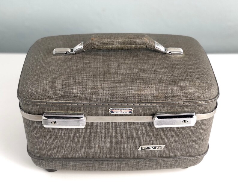 Vintage Train Case, American Tourister Gray Tweed Small Luggage, Vintage Travel image 6