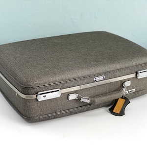 Vintage American Tourister koffer, vintage reizen, vintage bagage, grijze koffer, harde zijdige koffer