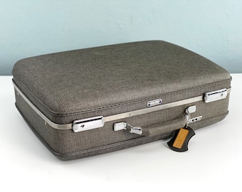 Vintage American Tourister Suitcase, Vintage Travel, Vintage Luggage, Gray Suitcase, Hard Sided Suitcase