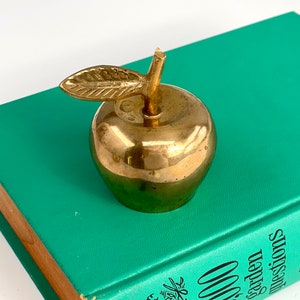 Vintage Brass Apple Bell, Vintage Home Decor, Teacher Gift, Antique Brass Bell, Book Shelf Decor, Back to School Gift for Teachers image 3