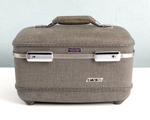 Vintage Train Case, American Tourister Gray Tweed… - image 3