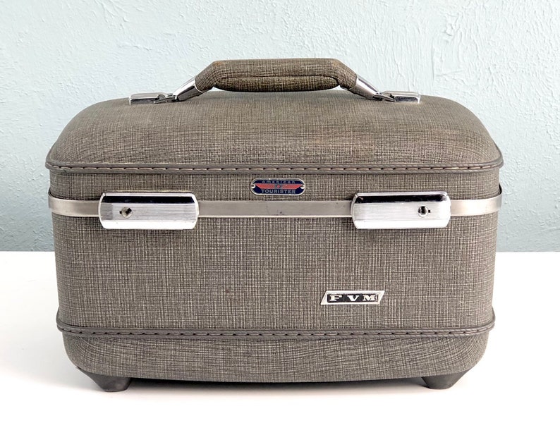 Vintage Train Case, American Tourister Gray Tweed Small Luggage, Vintage Travel image 3