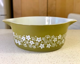 Spring Blossom Green Pyrex 2 1/2 Quart Round Casserole Dish 475-B, Pyrex Crazy Daisy