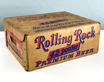 Vintage Rolling Rock Ponies Beer Cardboard Box Case, 1960s Latrobe Rolling Rock Pony Bottle Crate, Pittsburgh PA