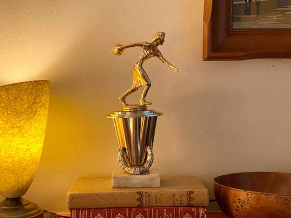 Vintage Bowling Trophy, Mid Century Bar, Bowling Gift, Atomic Womens Bowling Trophies, Unique Wedding Gift for Bowler