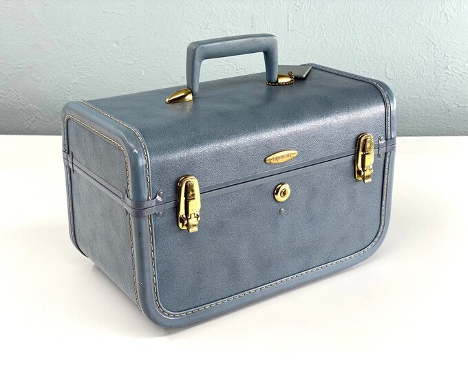 Vintage Blue Train Case, Taperlite, Vintage Luggage, 1950s Suitcase