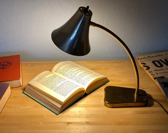 Vintage Gooseneck Lamp, Mid Century Desk Lamp, 1950s Lamp, Retro Lighting