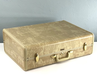 Large Vintage Samsonite Suitcase, Natural Rawhide, White Luggage, Style 4536