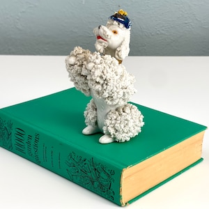 Vintage Spaghetti Poodle Dog Figurine with Hat, White Poodle Dog