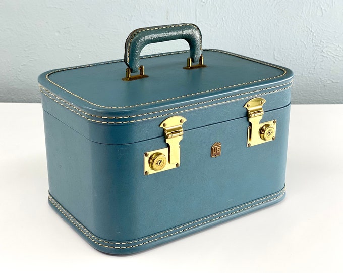 Vintage US Trunk Company Blue Train Case Etsy