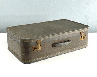 Vintage Gray Tweed Suitcase, Tweedy Suitcase for Stacking, Storage, or Prop