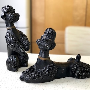 Large Black Poodle Figurine Pair, 1960s Poodle, Ceramic Poodle Dog, Dog Lover Gift, 1950s Home Decor, Dog Collector