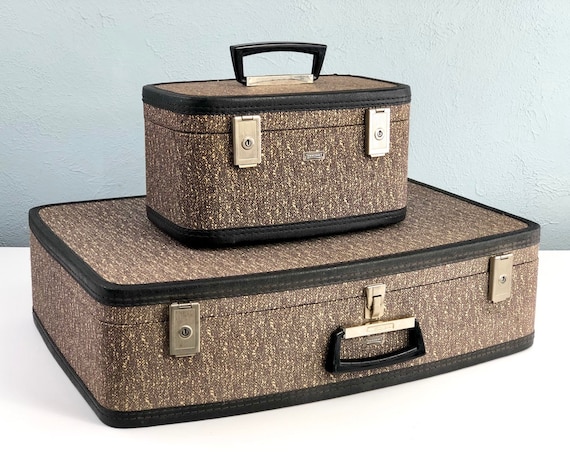 Vintage Suitcase Set by Towncraft, Tweed Suitcase,