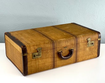 Vintage Striped Tweed Suitcase by Travel Joy, Vintage Travel, Photo Prop, Vintage Luggage, Film Props, Movie Props