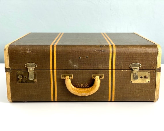 Maleta vintage grande a rayas tweed maleta vieja maleta | Etsy España
