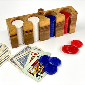 ビンテージ木製ポーカーチップラック（ポーカーチップ付き） - 良好な状態（商品の詳細を見る）