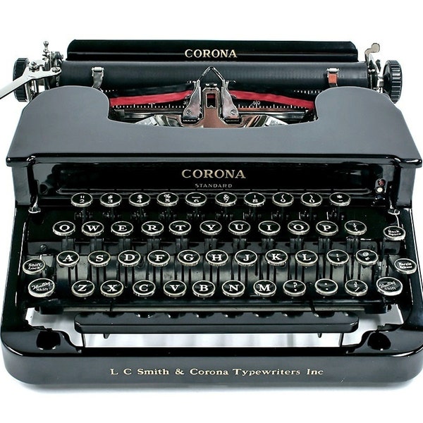 1935 Smith Corona Standard Flat Top Typewriter with Original Case / Floating Shift