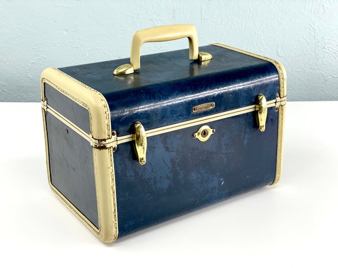 Vintage Samsonite Train Case, Admiral Blue, Samsonite Luggage, Cosmetic