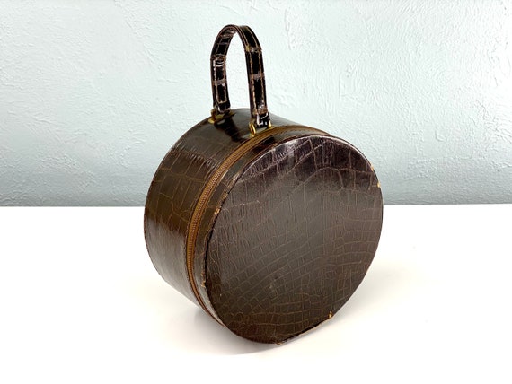 Vintage Small Round Hat Box Luggage Faux Alligator Skin -  UK