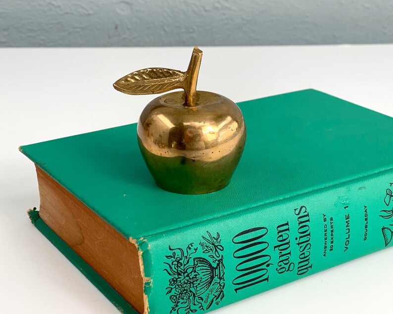 Vintage Brass Apple Bell, Vintage Home Decor, Teacher Gift, Antique Brass Bell, Book Shelf Decor, Back to School Gift for Teachers image 2