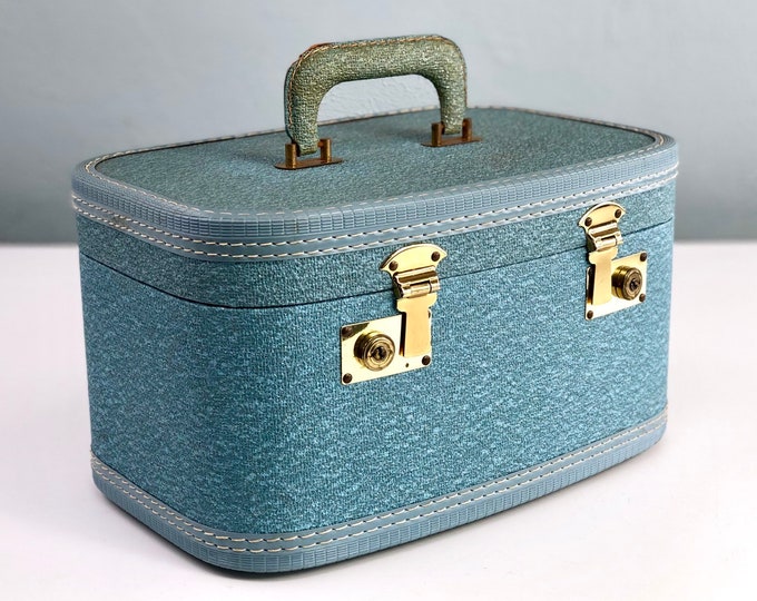 Vintage Blue Train Case Small Suitcase Makeup Case Cosmetic Etsy