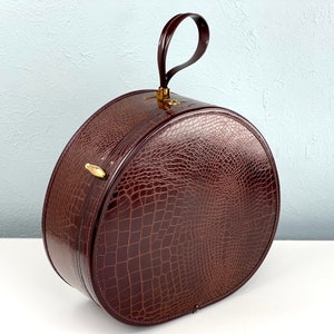 Vintage Small Round Hat Box Luggage Faux Alligator Skin -  UK