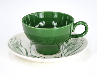 Vintage Homer Laughlin Green Wheat Americana Dinnerware Teacup and Saucer, Tea Cup