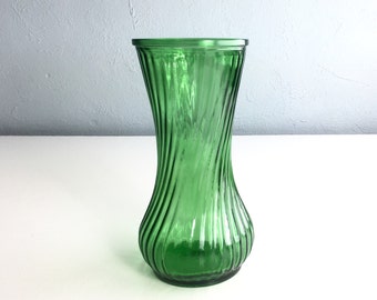 Vintage Green Swirl Hoosier Glass Vase 4081 4091