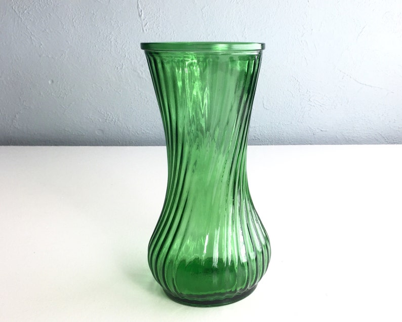 Vintage Green Swirl Hoosier Glass Vase 4081 4091 Etsy