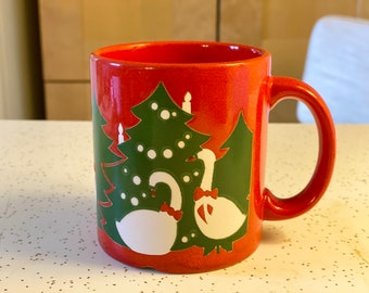 Chipped Vintage Goose and Christmas Tree Mug by Waechtersbach - See Description