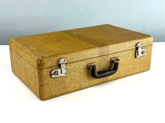 Vintage Striped Tweed Suitcase, Photo Props, Vintage Luggage, Film Props, Movie Props