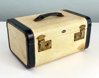 Vintage Two Tone Train Case with Leather Trim and Handle, by Towne Luggage