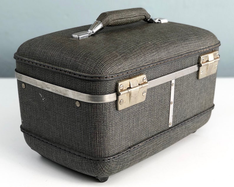 Vintage Train Case, American Tourister Gray Tweed Small Luggage, Vintage Travel image 4