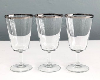 Delicate Vintage Cocktail Glasses Made in France with Silver Band, Set if 3, Mad Men Style, 1960s Barware, Wine Glasses, Champagne Glass