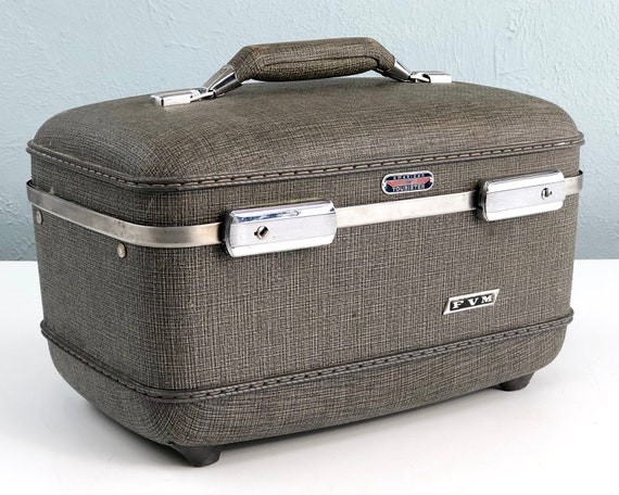 Vintage Train Case, American Tourister Gray Tweed… - image 1