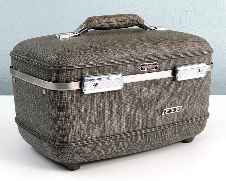 Vintage Train Case, American Tourister Gray Tweed Small Luggage, Vintage Travel image 1