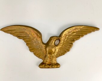 Vintage American Eagle Wall Hanging, Early American Home Decor, Ceramic Golden Bald Eagle Wall Art