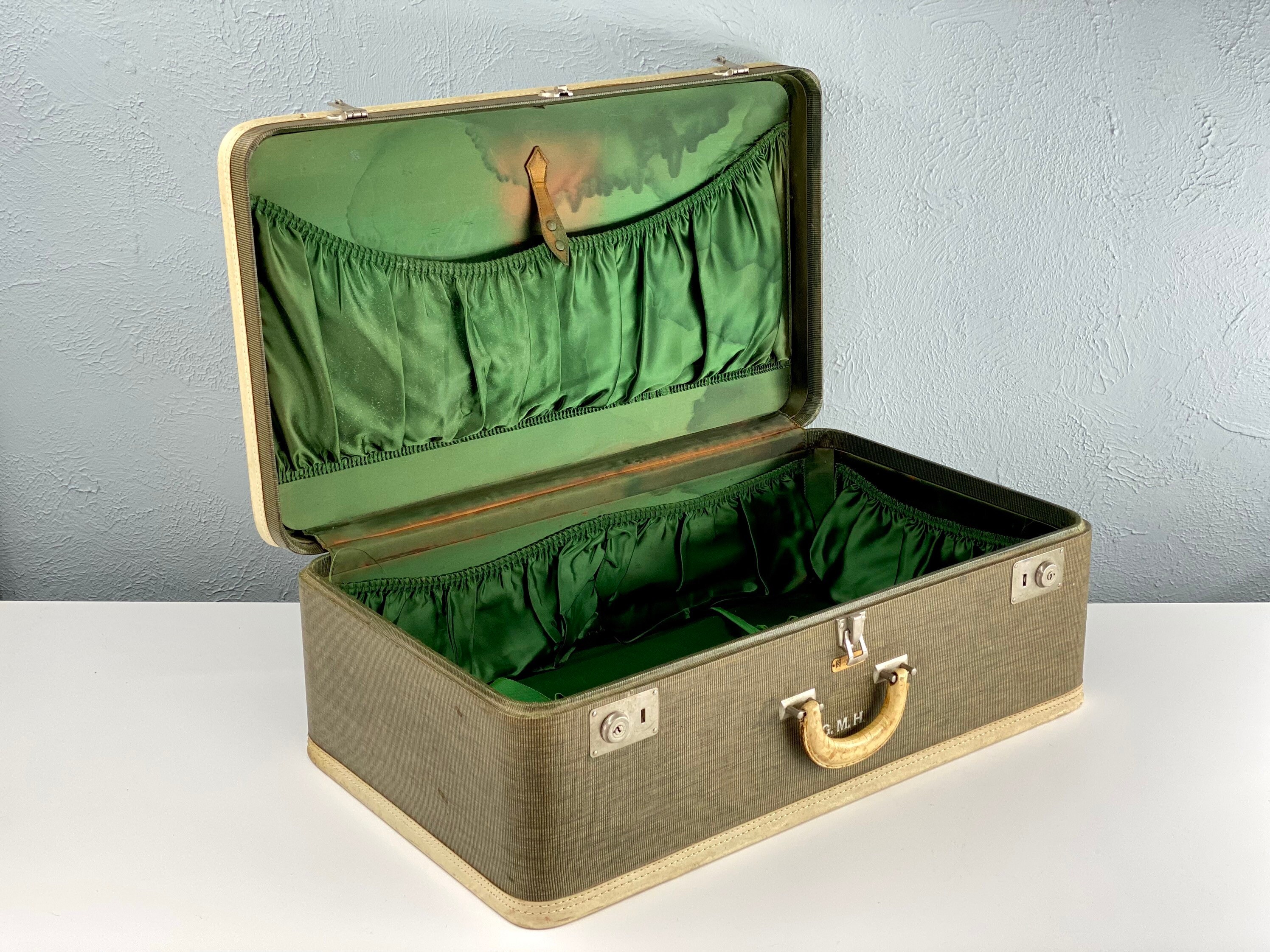 Vintage Wings United Brass & Tweed Style Travel Luggage Suitcase - Ruby Lane