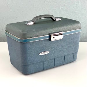Valigia per treno vintage blu Forcast con chiave, discrete condizioni (vedi dettagli articolo)