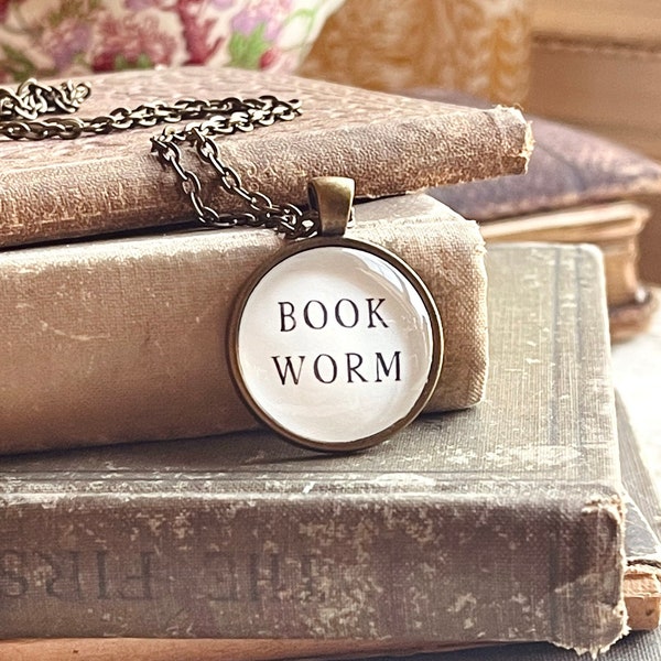 Bookworm Necklace - Booklover Gift - Reader Gift - Bookish Gift - Bookclub Gift - Librarian Gift - Reading Gifts - Teacher Gift - Book Worm