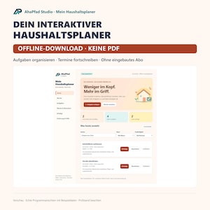 Mein Haushaltsplaner: Offline-Planer für Aufgaben, Wochenübersicht & Zuständigkeiten – interaktiver HTML-Download, keine PDF
