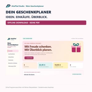 Mein Geschenkplaner – Offline-Programm mit Schenk-Assistent, Packstation & Geschenklisten für Weihnachten und Geburtstage, keine PDF