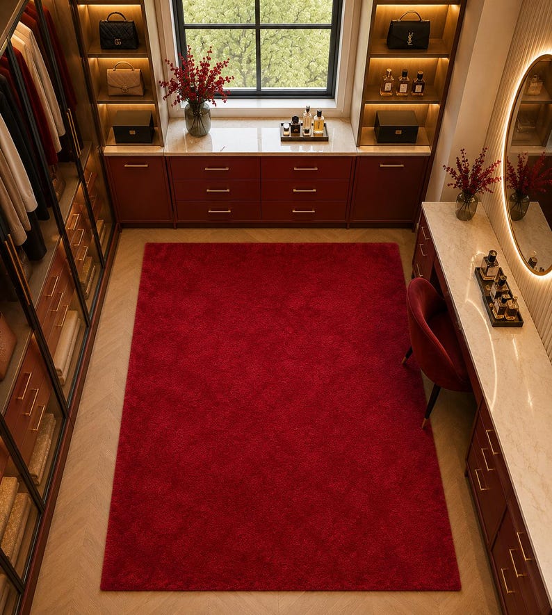 Deep Red Area Rug Luxury Ruby Red Area Rug – Modern Minimalist Living Room Carpet, Plush ...