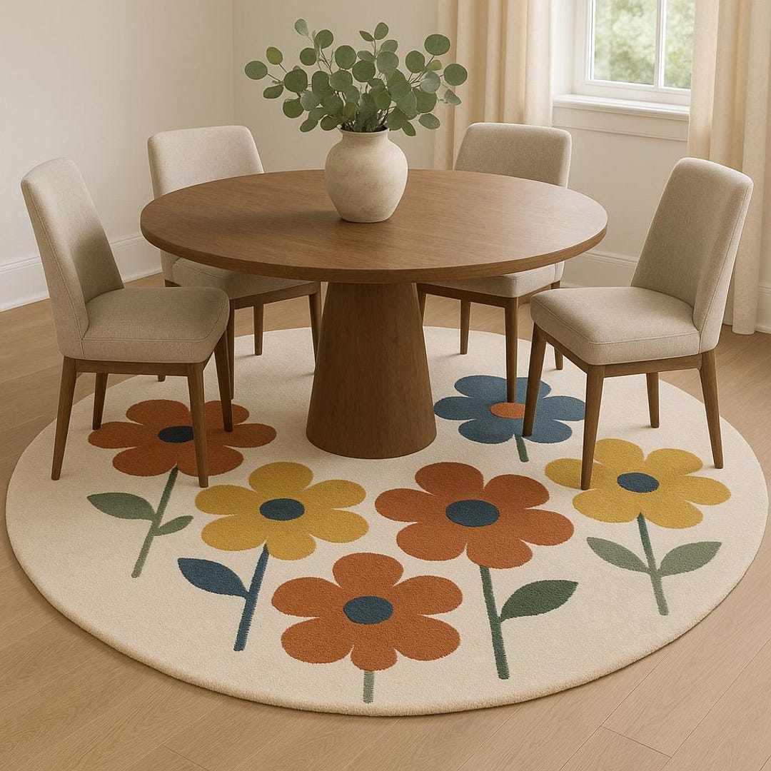 Hand-tufted Wool Round Rug 4x4 Feet Modern Floral Design, Cream ...