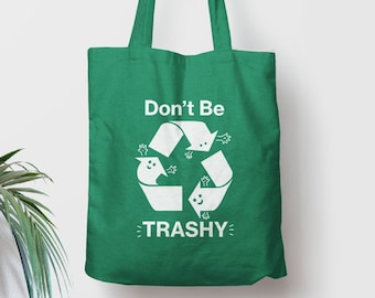 Reduce reuse recycle green recycling symbol sticker and tote bag