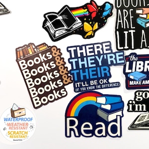 Cute Reading Sticker Pack, Book Stickers for water bottle or laptop, book lover sticker set, WATERPROOF librarian English teacher stickers