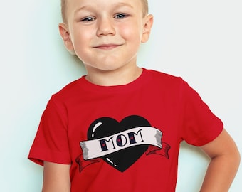 Camisa de San Valentín para niños pequeños o niños pequeños, camiseta de tatuaje de corazón de mamá, camiseta de San Valentín para niños, camiseta de corazón, mamá es mi San Valentín