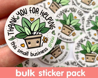 1.67" Cute Thank You Stickers for Small Business, packing stickers, business kawaii package stickers, bulk small biz stickers pack plant set