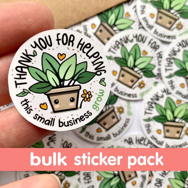 1.67" Cute Thank You Stickers for Small Business, packing stickers, business kawaii package stickers, bulk small biz stickers pack plant set